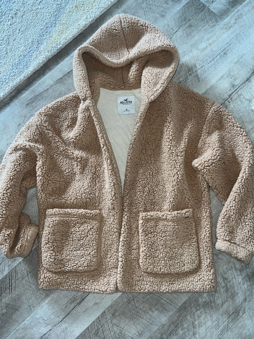 Hollister Plush Teddy Fleece Hooded Jacket - Taupe